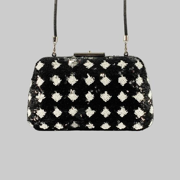 Balenciaga Handbags - BALENCIAGA Black White Sequined Evening Handbag